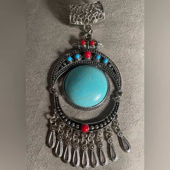 NWOT 2pk Scarf Pendants - Silver w/ Turquoise & Red Stone Metallic Scarf Slides - Picture 2 of 6